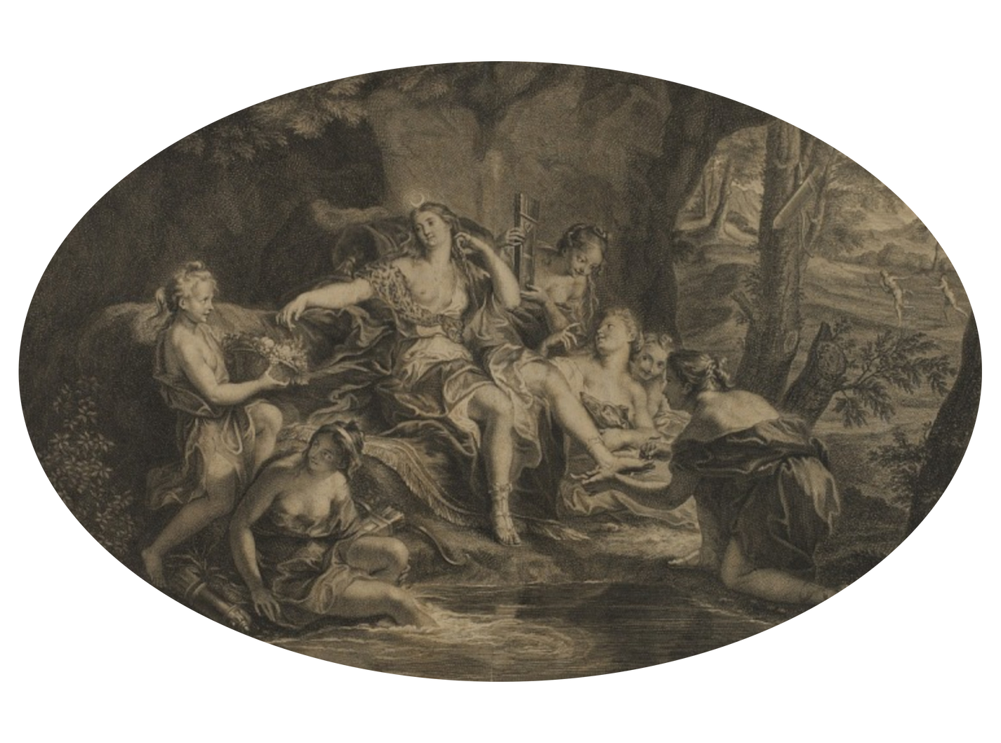 Diana and Her Maidens T-Shirt - Sepia