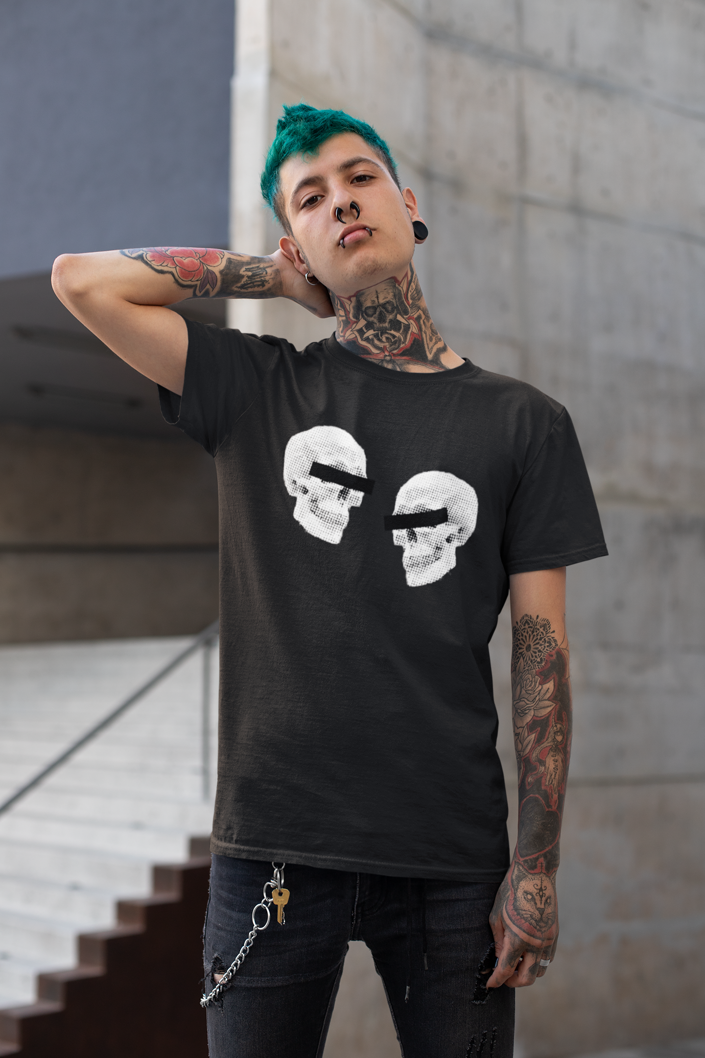 Doppelgangers Skull T-Shirt - Newsprint