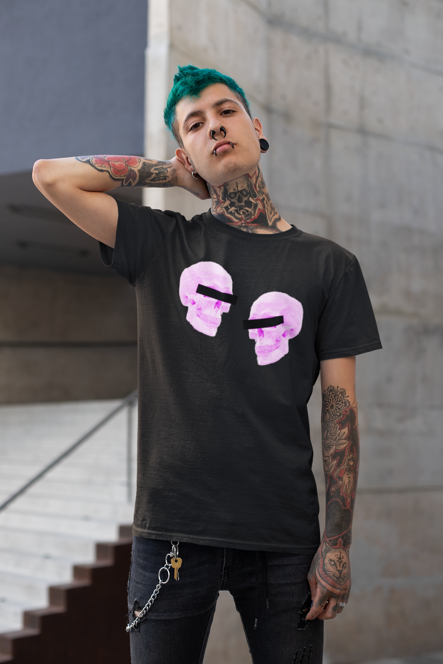 Doppelgangers Skull T-Shirt - Pink