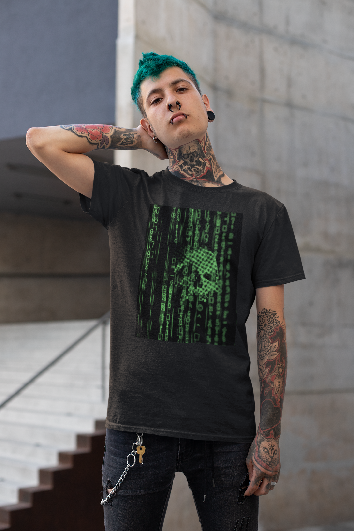 Ghost in the Machine Skull T-Shirt - Electric Green