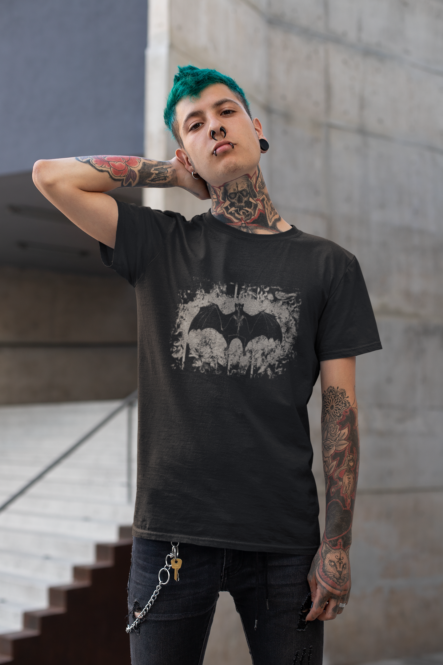 Rebirth Bat Skeleton T-Shirt - Black