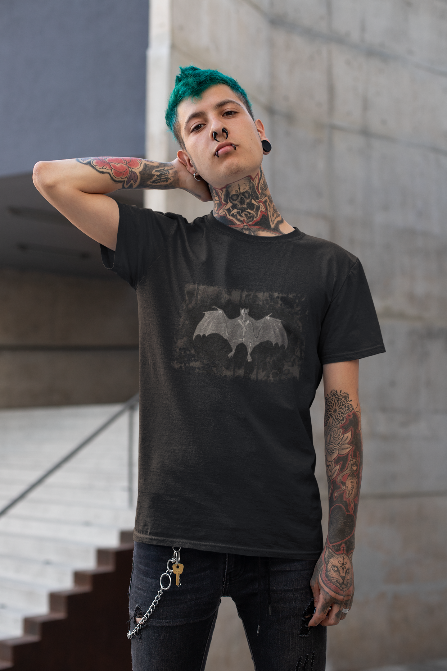 Rebirth Bat Skeleton T-Shirt - Rich Sepia