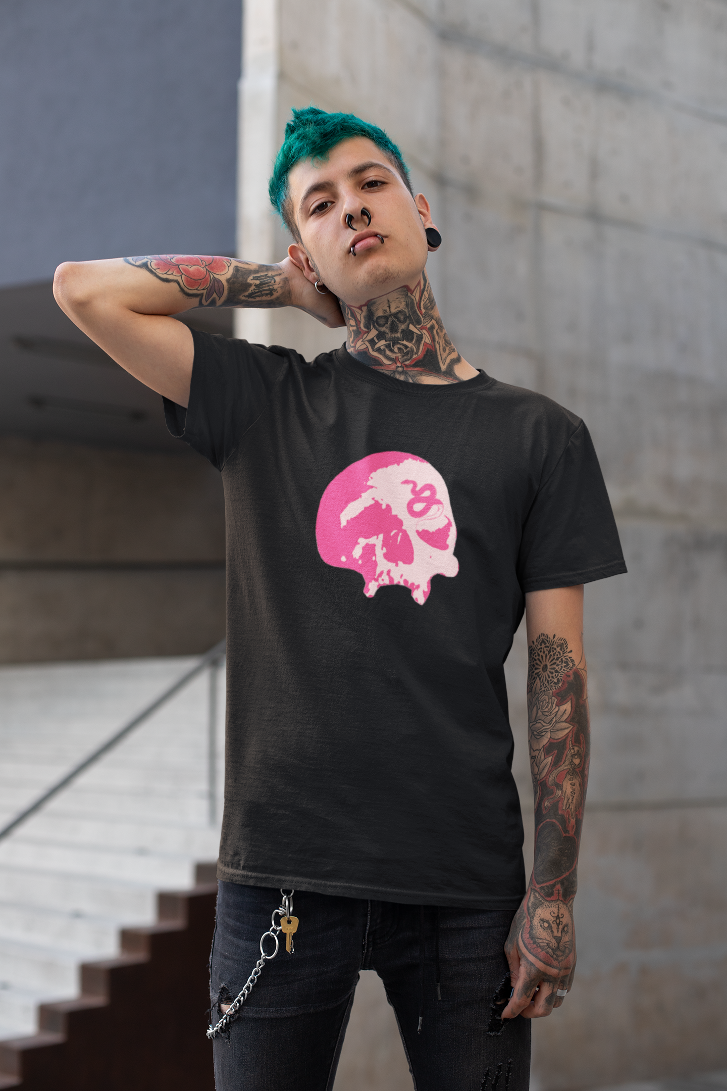 Serpent's Curse Skull T-Shirt - Blush Pink